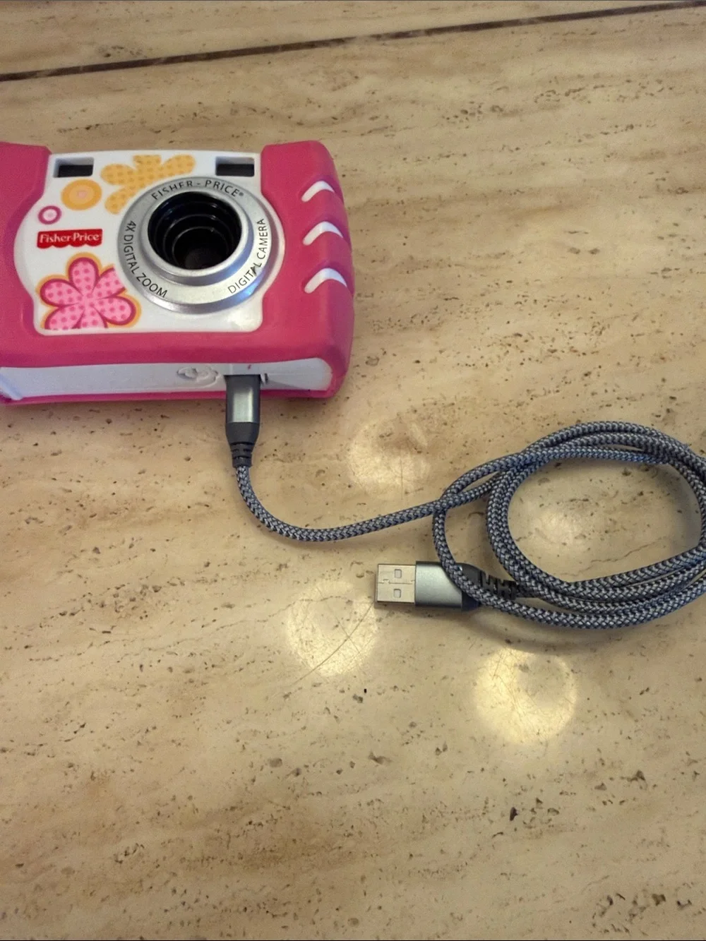 Fisher-Price Pink and White Kids Toy Camera with Flower Graphics